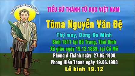 Ngày 19.12: Thánh Tôma Nguyễn Văn Đệ – Thợ May (1811-1839)