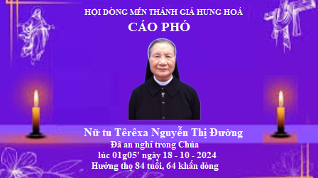 Cáo Phó Nữ Tu Têrêxa Nguyễn Thị Đường - Hội Dòng Mến Thánh Giá Hưng Hoá